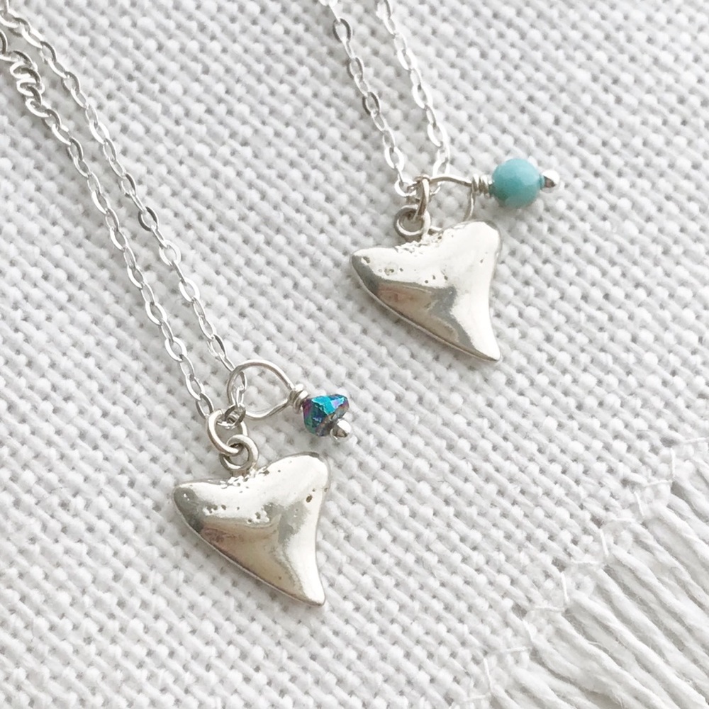 Sterling Silver HANDMADE Shark Tooth Boho Charm Necklace .925 Beach Summer Ocean